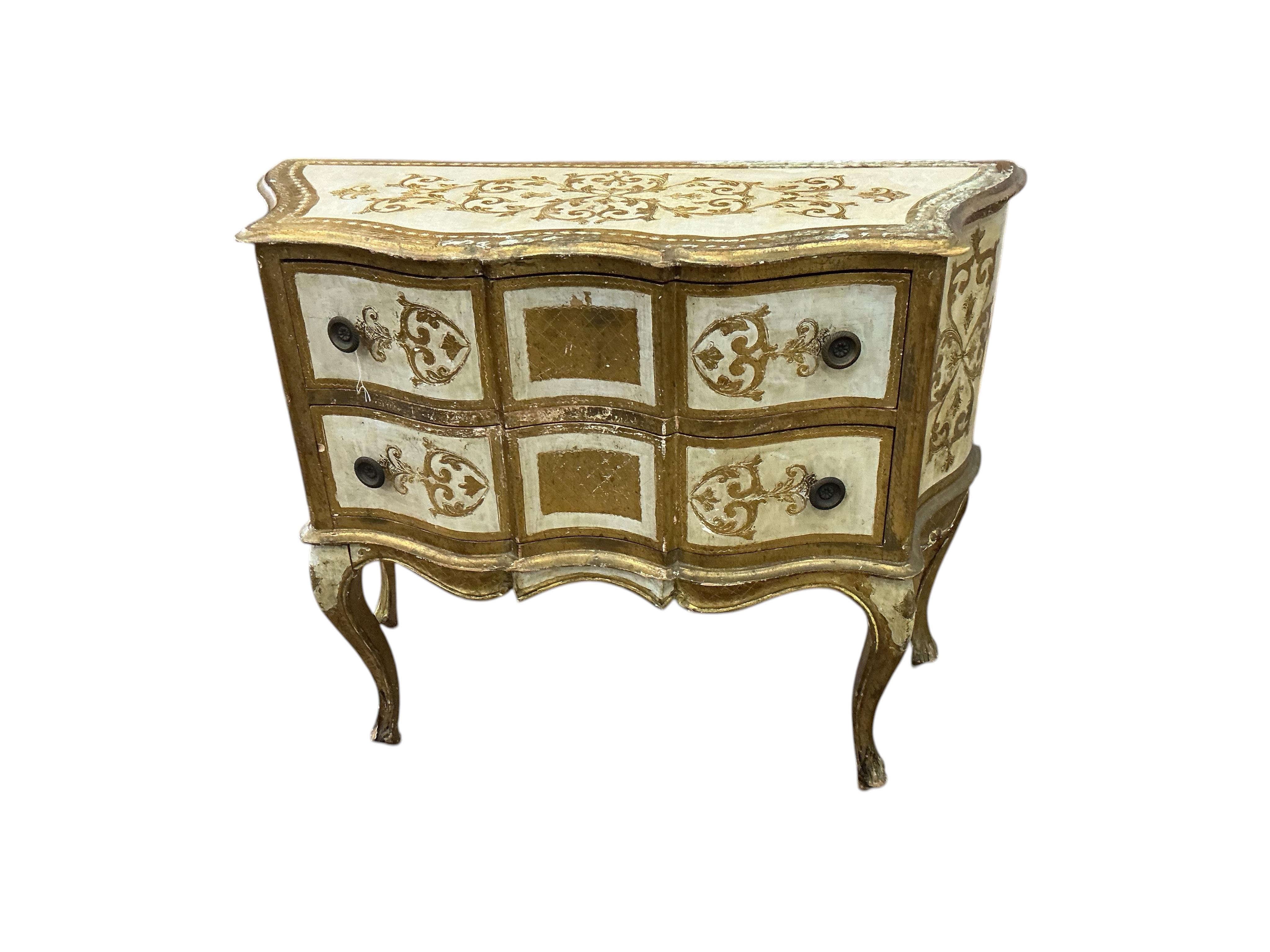 A mid 20th century Italian painted two drawer chest, width 100cm, depth 39cm, height 80cm